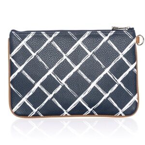 Thirty One Rubie Mini Wristlet Pouch Dash Of Plaid Brown Navy Blue F2
